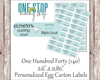 140 Personalized Chicken Egg Carton Labels -  Peel & Stick - Stickers - Farm Stand - Homestead - Collection Date - Fresh Eggs - Turquoise