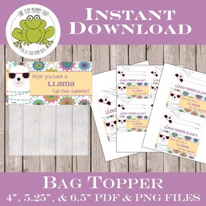 Espero que você se divirta com uma lhama neste verão. Topper para bolsa para impressão - Imprimir em casa - Último dia de aula - Férias de verão - Cartão de mamãe - Festa na sala de aula