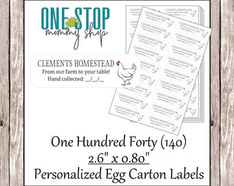 140 Personalized Chicken Egg Carton Labels - Peel & Stick - Collection Date - Family Farm - Homestead - Farmers Market - Farm Stand