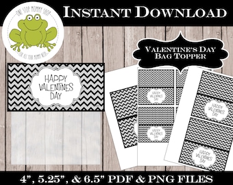 Black and White Valentine's Day Printable Bag Topper, Print at Home, Classroom Party, Class Treat, Favor, Gift, Goody, School, B & W,