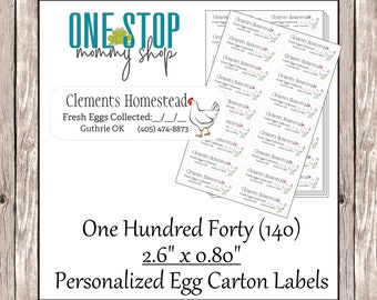 140 Personalized Chicken Egg Carton Labels - Peel & Stick - Collection Date - Family Farm - Homestead - Farmers Market - Farm Stand