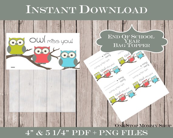 Owl Miss You Printable Bag Topper Print at Home Last Day - Etsy