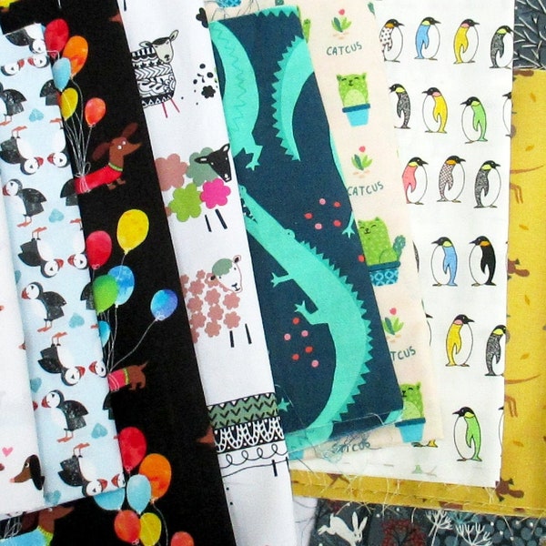 Fabric Scrap Bag SURPRISE, Animal Theme, Assorted Dogs, Cats, Birds and More