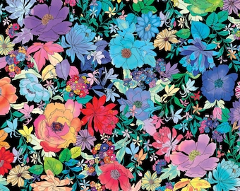 Flower Fabric, Gradients Euphoria on Midnight by Moda, Large Scale Watercolor Floral, By the Half or Full Yard