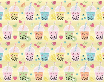 Bubble Tea Fabric, Best Teas in Yellow by Camelot, By the Half or Full Yard