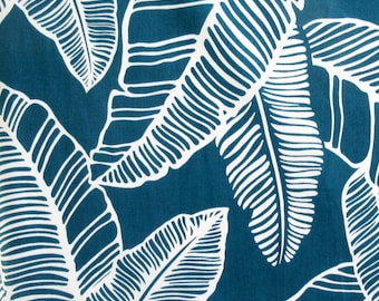Tropical Fabric, Island Banana Leaf on Teal, Large Scale Print, By the Half or Full Yards