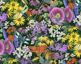 Floral Fabric, Dragonfly Magic by Elizabeth Studio, Last One Yard