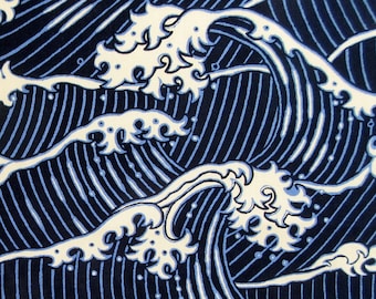 Ocean Fabric, The Great Wave in Indigo by Alexander Henry, Large Scale Print, By the Half or Full Yard