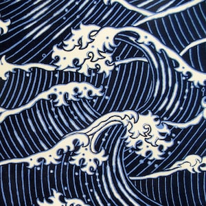 Ocean Fabric, The Great Wave in Indigo by Alexander Henry, Large Scale Print, By the Half or Full Yard