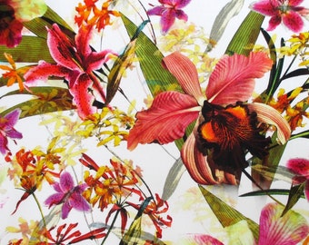 Orchid Fabric, Raving Tides Tropical Floral, Hoffman Digital Print, Last One Yard