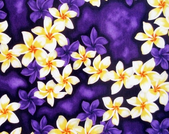 Hawaii Fabric, Island Plumeria Garlands on Purple, By The Half and Full Yard