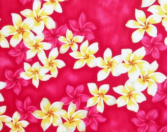 Hawaii Fabric, Island Plumeria Garland on Pink, By the Half or Full Yard