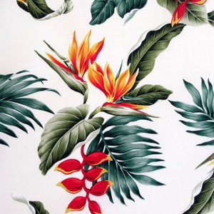 Hawaiian Fabric, Exotic Tropical Bouquet on Cream, Last One Yard