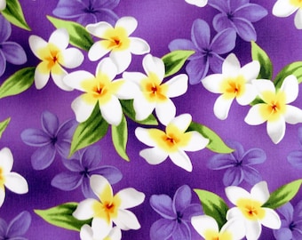 Hawaiian Fabric, Tradewinds Hibiscus Floral in Black, by the Half