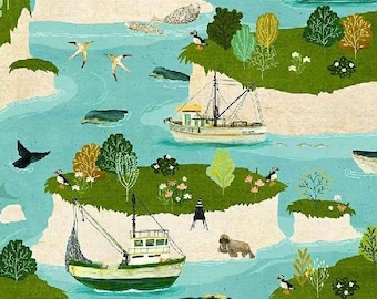 Fabric, Clear Skies Archipelago, Land and Sea by Windham Fabrics, By The Half or Full Yard