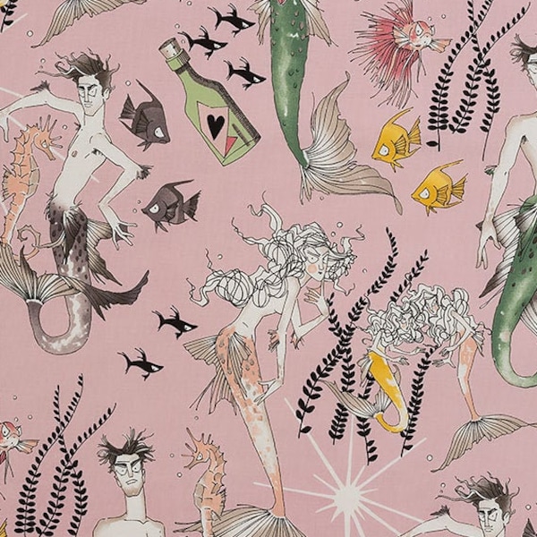 Fabric, Ghantis Ghastlie on Pink by Alexander Henry, Large Scale Mermaids and Mermen, Last One Yard