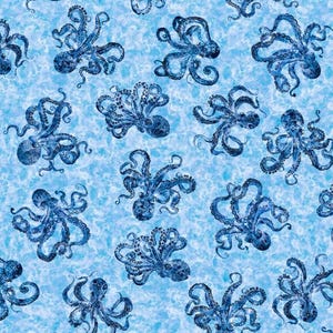 Octopus Fabric, Octopi on Blue, Ocean Blues by QT Fabrics, By the Half or Full Yard