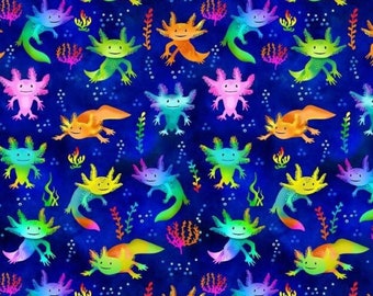 Axolotl Fabric, Cute Axolotl Salamanders by Timeless Treasures, By the Half or Full Yard