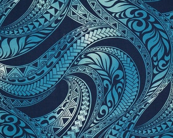 Hawaiian Fabric, Ombre Blue Tapa Swirl, By The Half and Full Yards