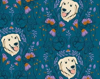 Dog Fabric, Dog Faces on Teal, Dog Park by Ruby Star Society, By the Half or Full Yard
