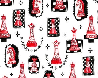 SALE Chess Fabric, Game Night Chess on White by Dear Stella, Last One Yard