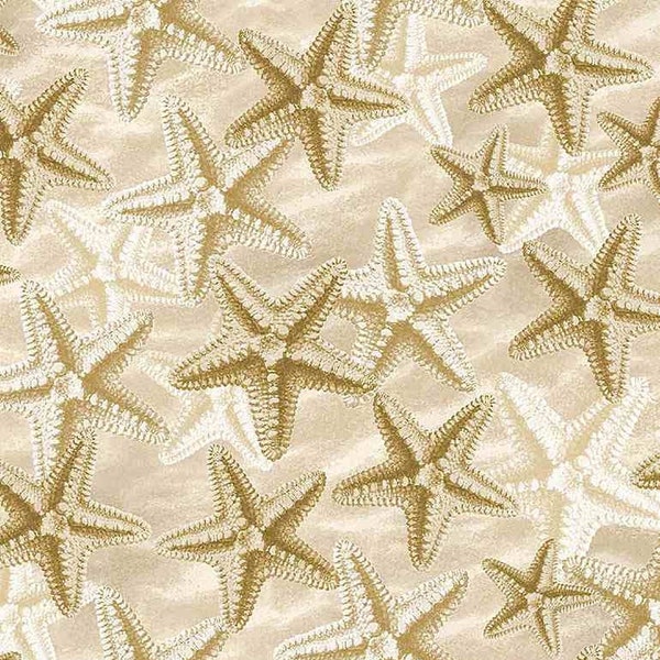 Sea Star Fabric, Starfish on Sand, Seas the Day by Timeless Treasures, By the Half and Full Yard