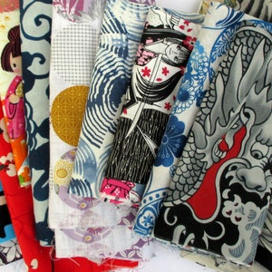 Bolsa de retales de tela asiática SORPRESA, temática asiática, flores variadas, dragones, geishas y más