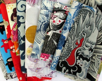 Asian Fabric Scrap Bag SURPRISE, Asian Theme, Assorted Florals Dragons Geisha and More