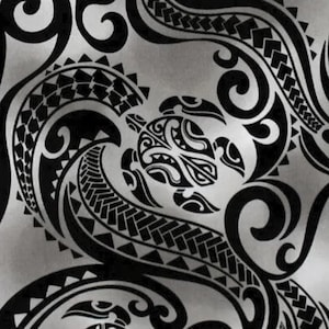 Turtle Fabric, Hawaiian Honu Sea Turtle Tattoo in Black, Polynesian Tapa Designs, By the Yard