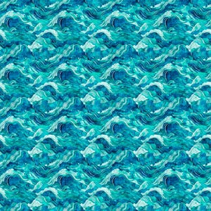Wave Fabric, Ocean Waves in Teal, Atlantis by QT Fabrics, By the Half or Full Yard