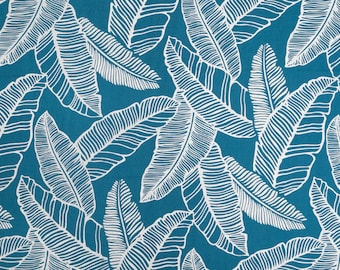 Tropical Fabric, Island Banana Leaf on Teal, Large Scale Print, By the Half or Full Yards