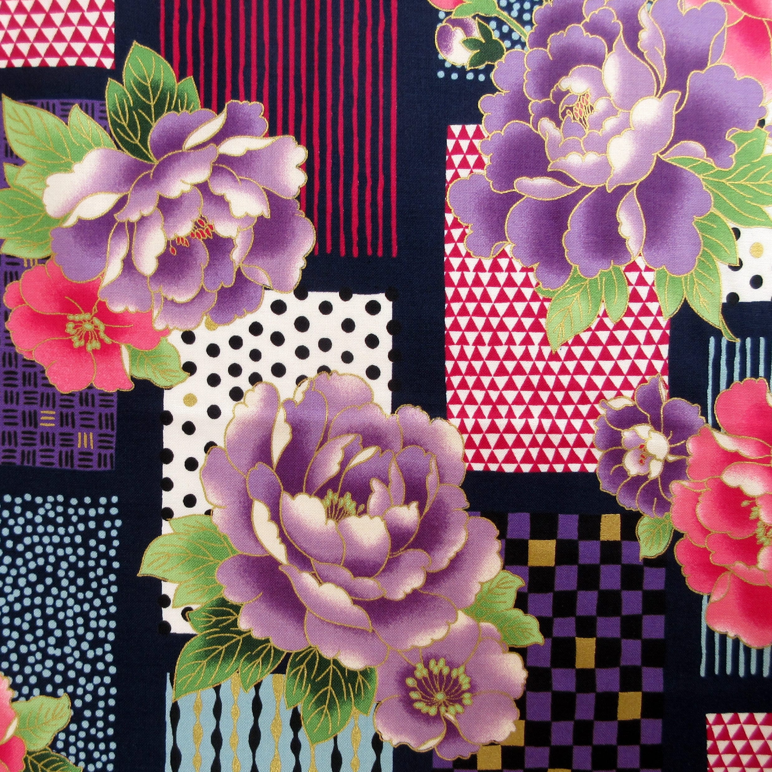Pattern Patchwork Purple Fabric, Floral Patchwork Purple, Modern Metallic by Quilt Gate, by the ...