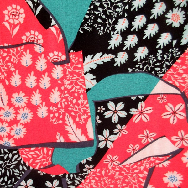 Asian Fabric, Kimono in Red and Jade by Alexander Henry, By the Half or Full Yard