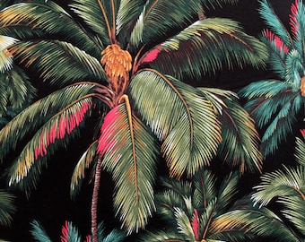 BARKCLOTH Fabric, Island Palms on Black, Large Scale Hawaii Tropical, By the Yard