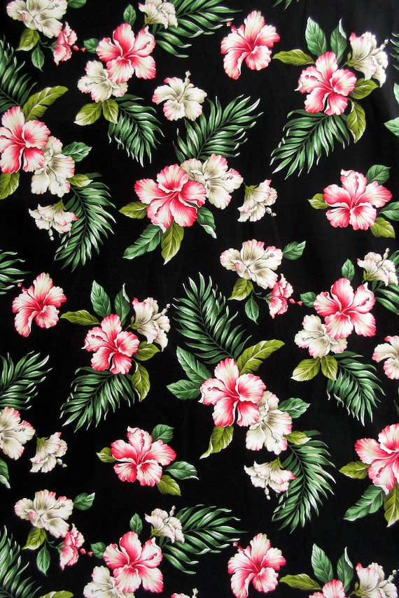Hawaiian Fabric, Tradewinds Hibiscus Floral in Black, by the