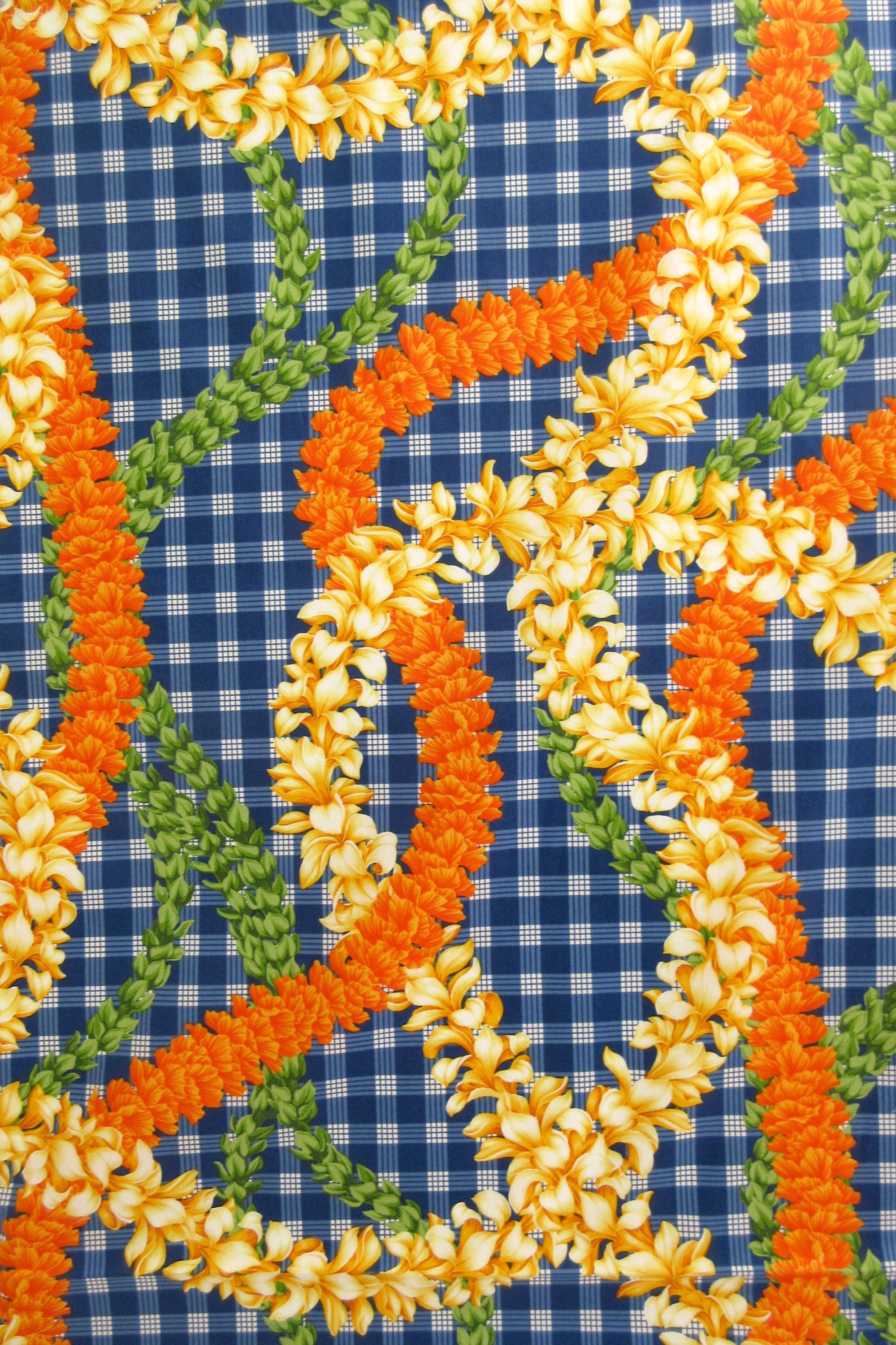 Hawaii Fabric, Island Palaka Leis on Royal Blue, by the Half or