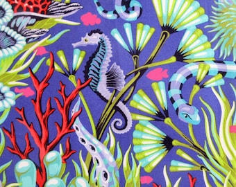 Tula Pink Fabric, Reef What you Sew in Marine, Floral Reef, By the Half or Full Yard