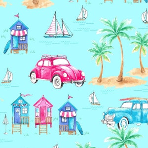 Beach Fabric, Surfside Cars by Freckle and Lollie, By the Half or Full Yard