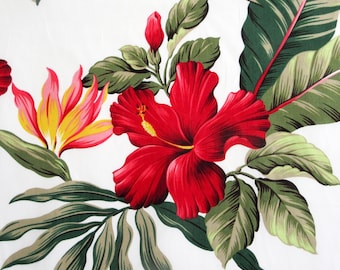 Tropical Fabric, Makai Hibiscus Floral on White, By the Half or Full Yard