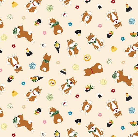Dog Fabric, Japanese Dogs and Snacks on Cream by Cosmo, By the Half or Full Yard
