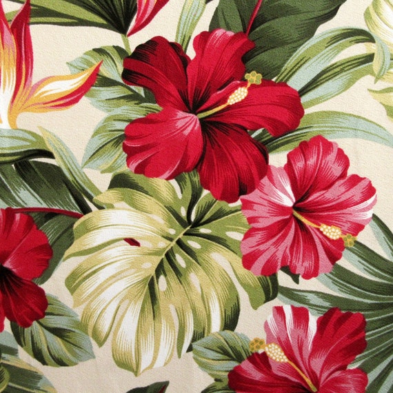 BARKCLOTH Fabric, Pua Hibiscus on Natural, Large Scale Hawaii