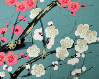 Fabric,  Golden Garden in Teal, Japanese Blossoms, Alexander Henry, Last One Yard