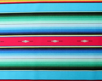 SALE Fabric, Fiesta Stripe, Turquoise Blue and Green, Elizabeth Studio, Baja Surfer Serape, By the Half or Full Yard