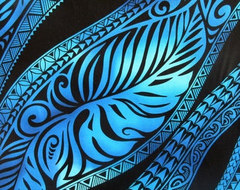 Hawaiian Fabric, Big Leaf Stripe, Blue Ombre Tattoo, Large Scale Print, By The Half and Full Yard