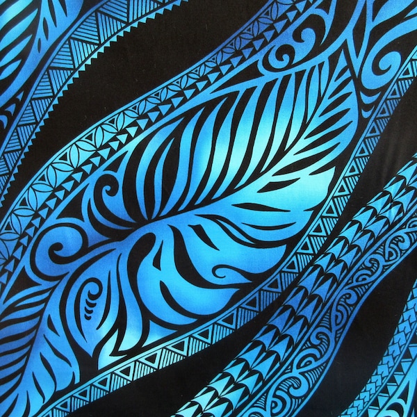 Hawaiian Fabric, Big Leaf Stripe, Blue Ombre Tattoo, Large Scale Print, By The Half and Full Yard