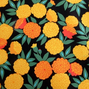 Floral Fabric, Maravilla Marigolds on Black by Alexander Henry, By the Half or Full Yard