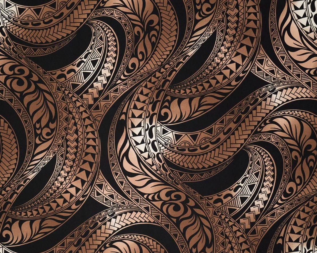 Hawaiian Fabric, Ombre Brown Tapa Swirl, Large Scale Print, by the