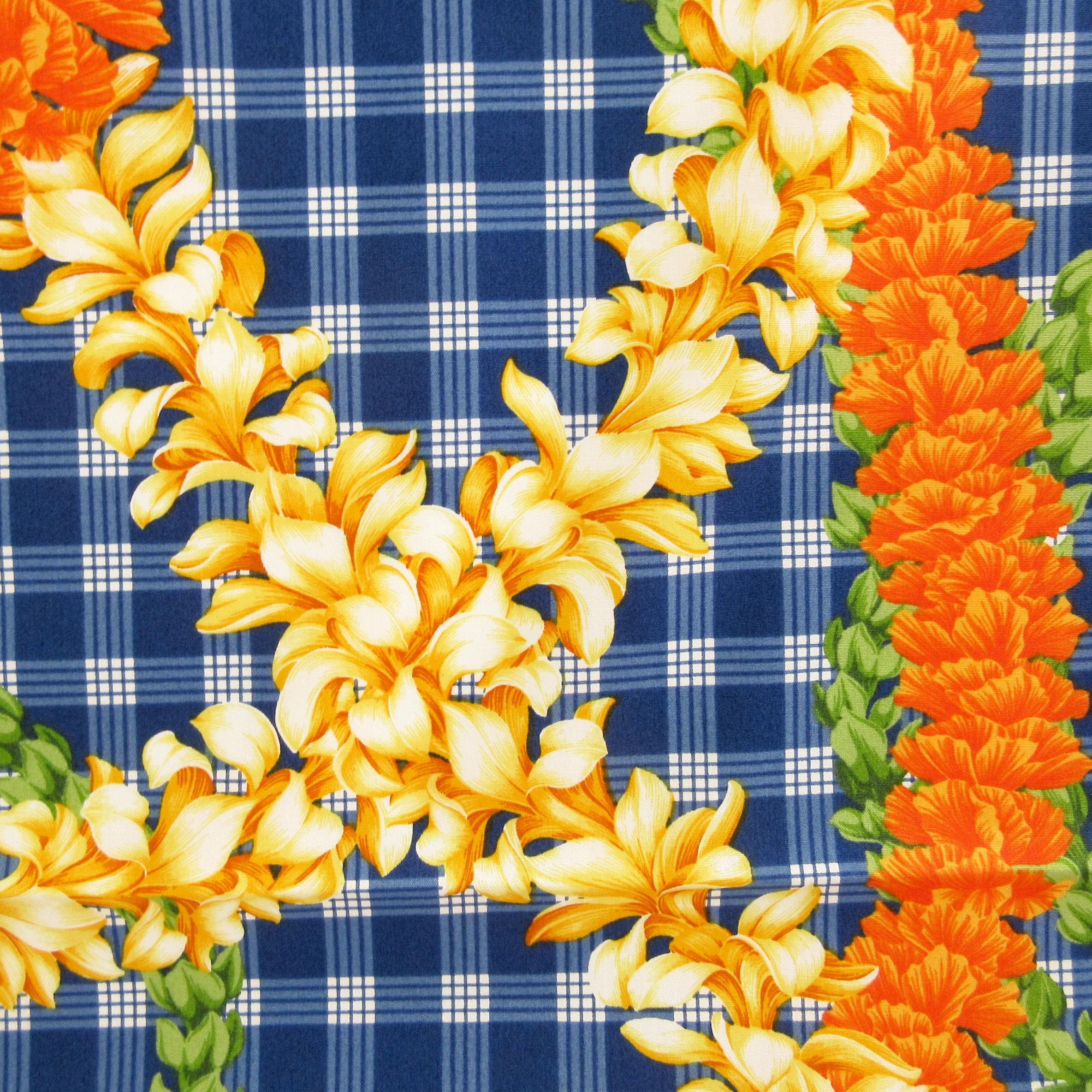 Hawaii Fabric, Island Palaka Leis on Royal Blue, by the Half or
