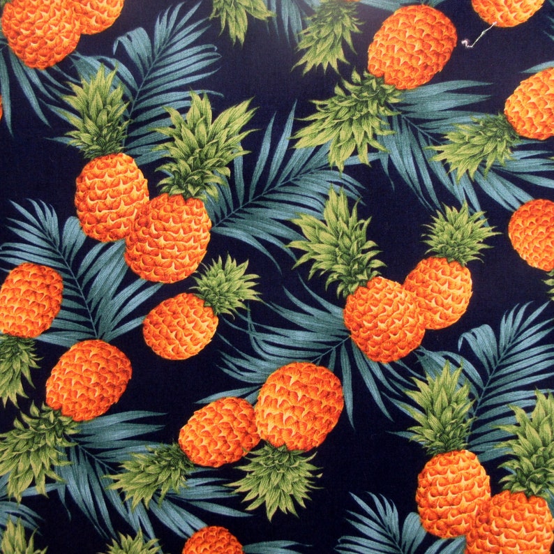 Pineapple Fabric Golden Pineapples With Palms by the Half or Etsy