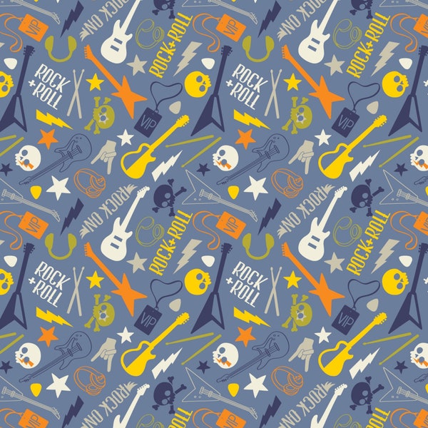 SALE Guitar Fabric, Rock On by Camelot Fabrics, By the Half and Full Yard